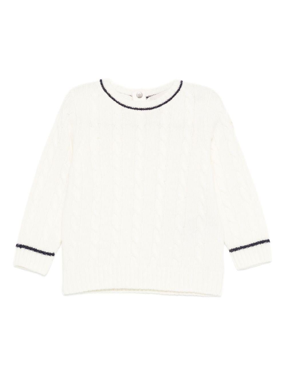 Maglione per neonato Moncler Enfant bianco con finiture a trecce - Rubino Kids
