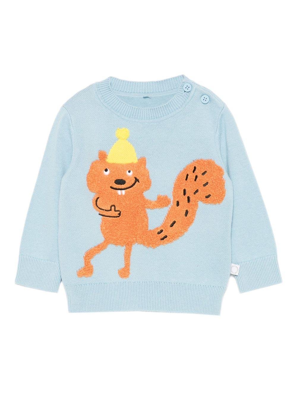 Maglione per neonato Stella McCartney Kids azzurri con ricamo scoiattolo - Rubino Kids