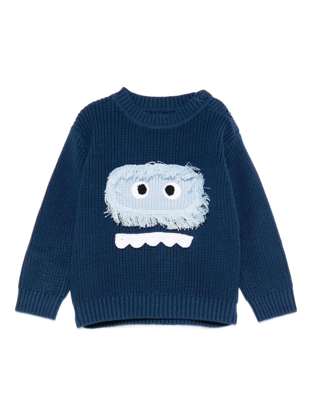 Maglione per neonato Stella McCartney Kids blu con faccia di mostro - Rubino Kids