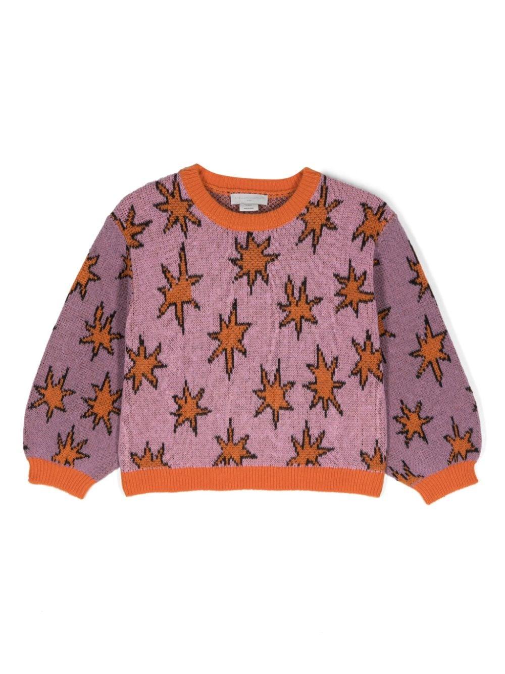 Maglione Stars con effetto jacquard per bambina Stella McCartney Kids viola con orlo a coste - Rubino Kids