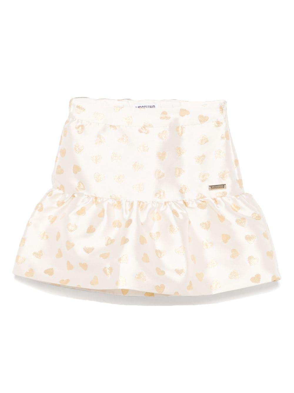 Minigonna con stampa cuore per bambina Moschino Kids bianca con orlo increspato - Rubino Kids