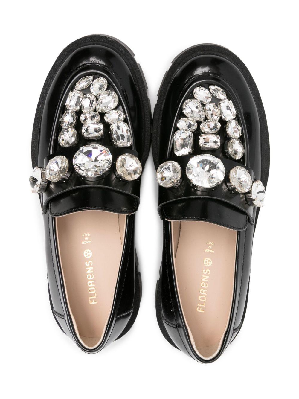 Mocassini per bambina Florens neri con decorazioni in cristallo - Rubino Kids