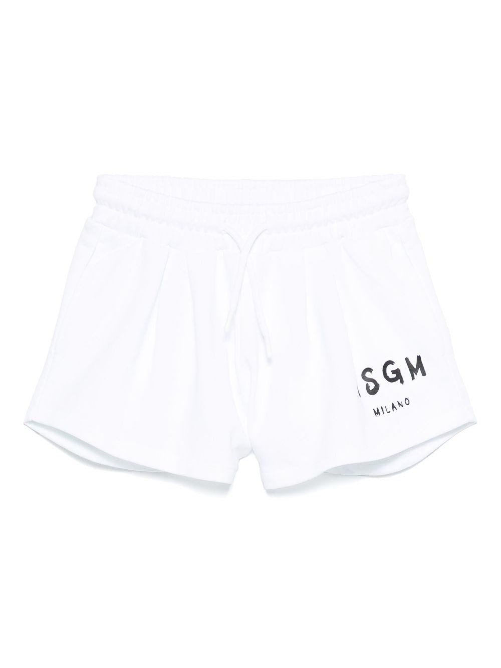 Pantaloncini con stampa logo per bambina MSGM Kids bianco con gamba larga - Rubino Kids