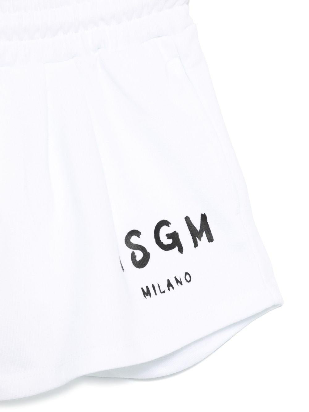 Pantaloncini con stampa logo per bambina MSGM Kids bianco con gamba larga - Rubino Kids