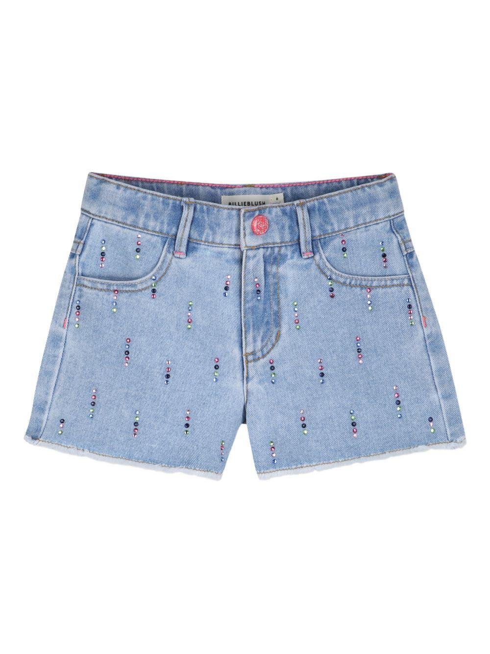 Pantaloncini per bambina BillieBlush blu con decorazioni in cristallo - Rubino Kids