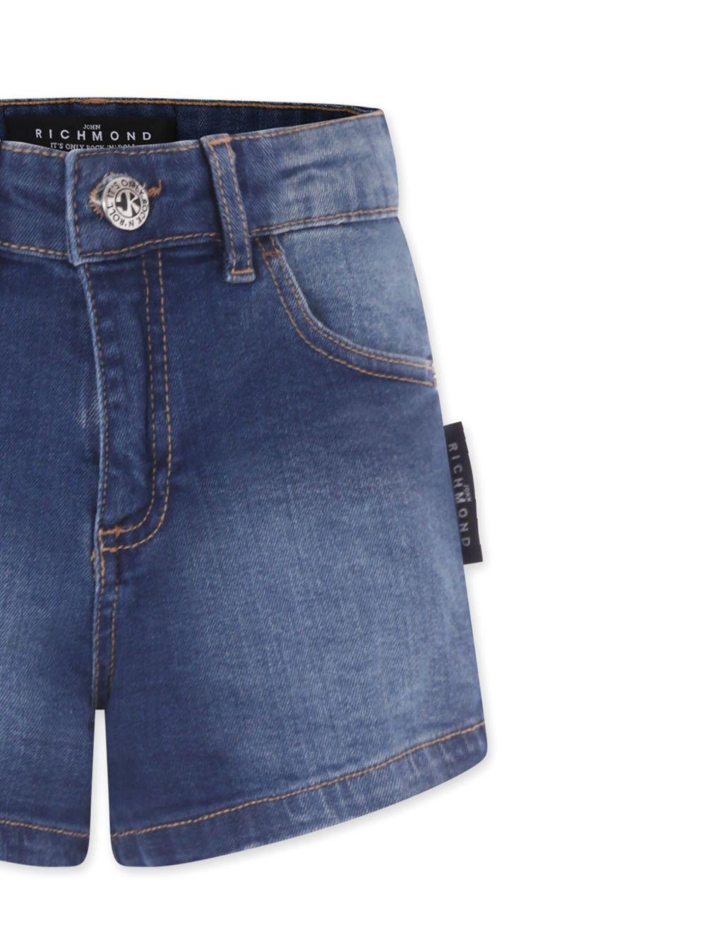 Pantaloncini per bambina John Richmond Junior in denim con stampa logo - Rubino Kids