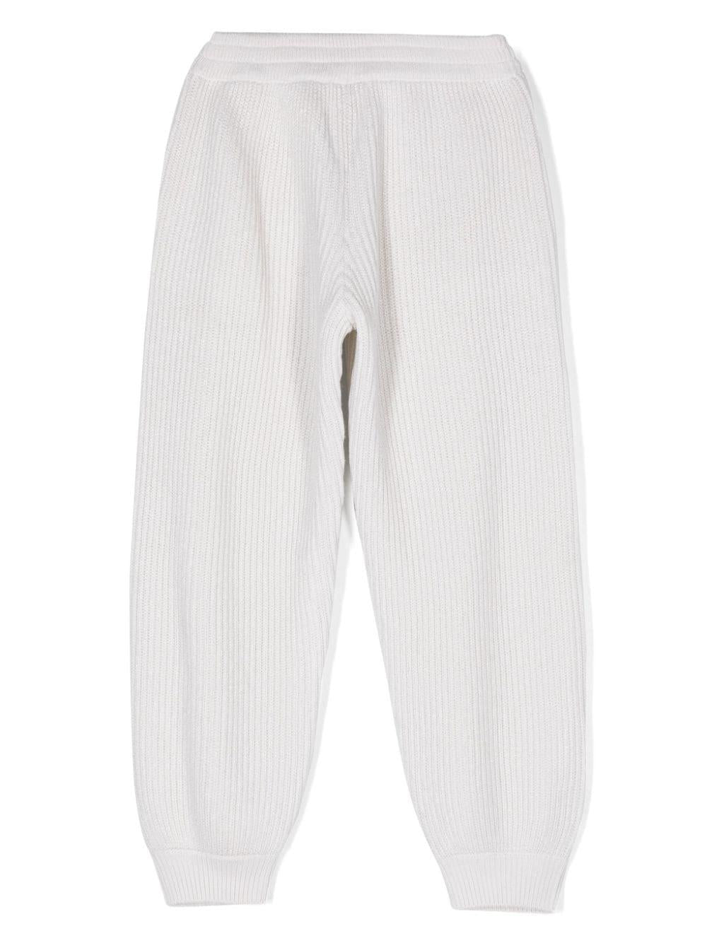 Pantaloni con fili metallici per bambina Brunello Cucinelli Kids beige con stile pull - on - Rubino Kids
