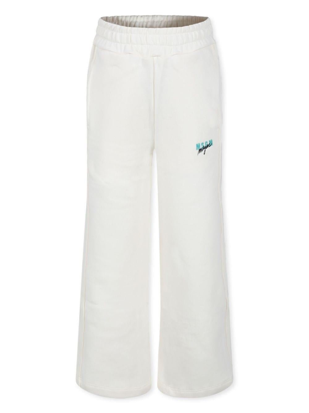 Pantaloni con logo ricamato per bambina MSGM Kids bianco con elastico in vita - Rubino Kids