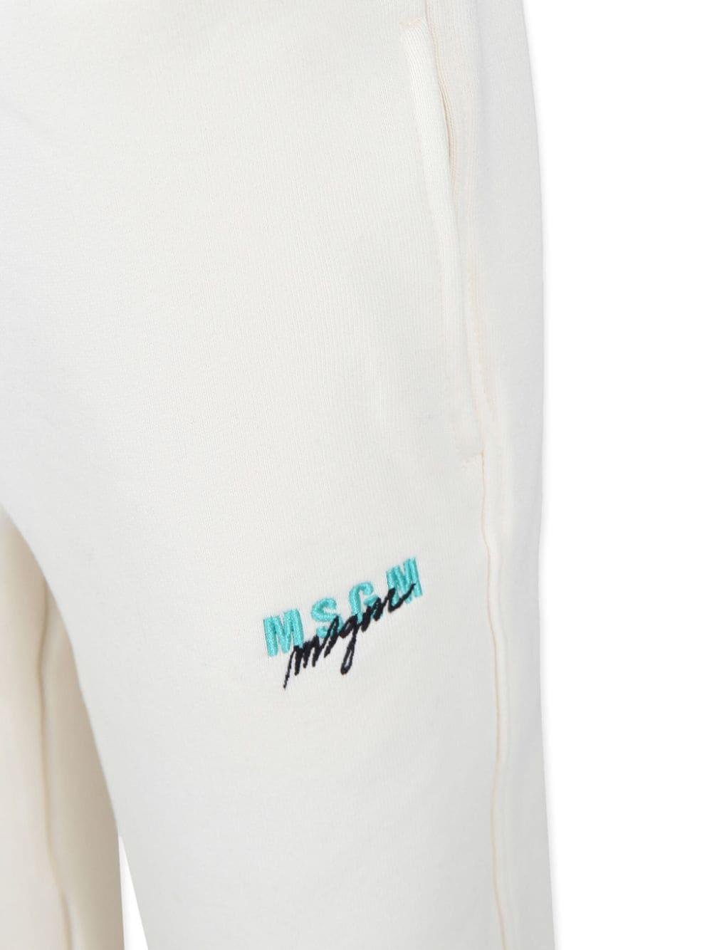 Pantaloni con logo ricamato per bambina MSGM Kids bianco con elastico in vita - Rubino Kids