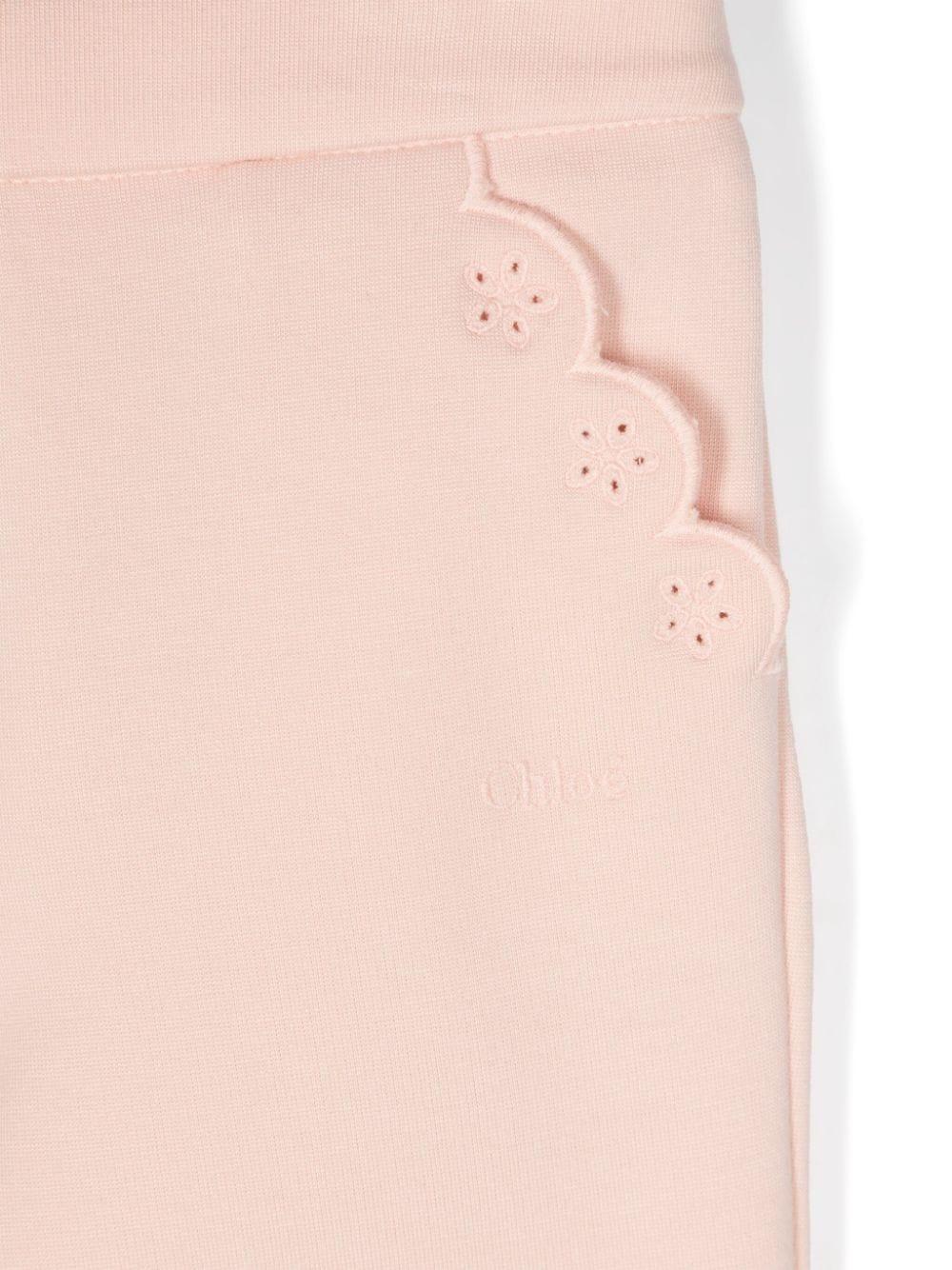 Pantaloni con ricamo per neonato Chloé Kids rosa con taglio slim - Rubino Kids
