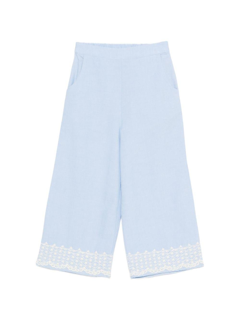 Pantaloni Florelia per bambina Louise Misha azzurri con dettagli ricamati - Rubino Kids
