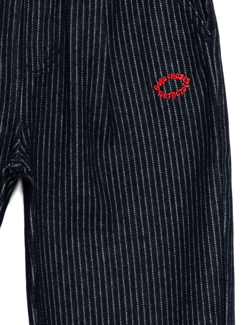 Pantaloni gessati per bambino Bobo Choses blu con logo ricamato - Rubino Kids