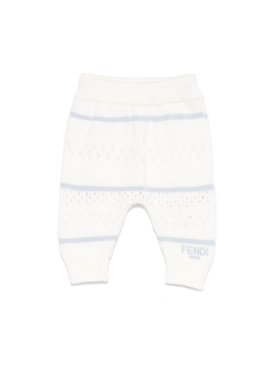 Fendi Kids white knitted trousers for newborns with all-over embroidery