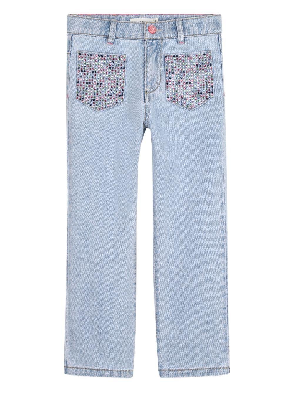 Pantaloni per bambina Billieblush azzurro con tacshe decorate - Rubino Kids