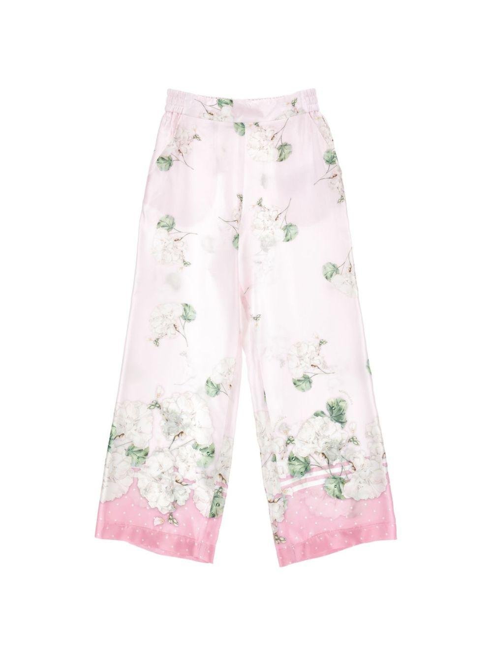 Pantaloni per bambina Monnalisa rosa con stampa a fiori - Rubino Kids