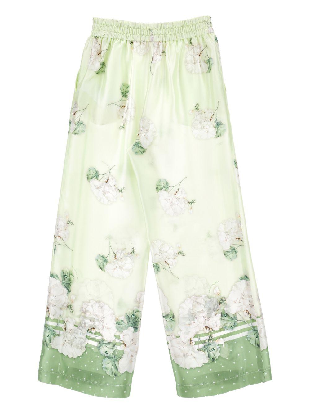 Pantaloni per bambina Monnalisa verde con stampa a fiori - Rubino Kids