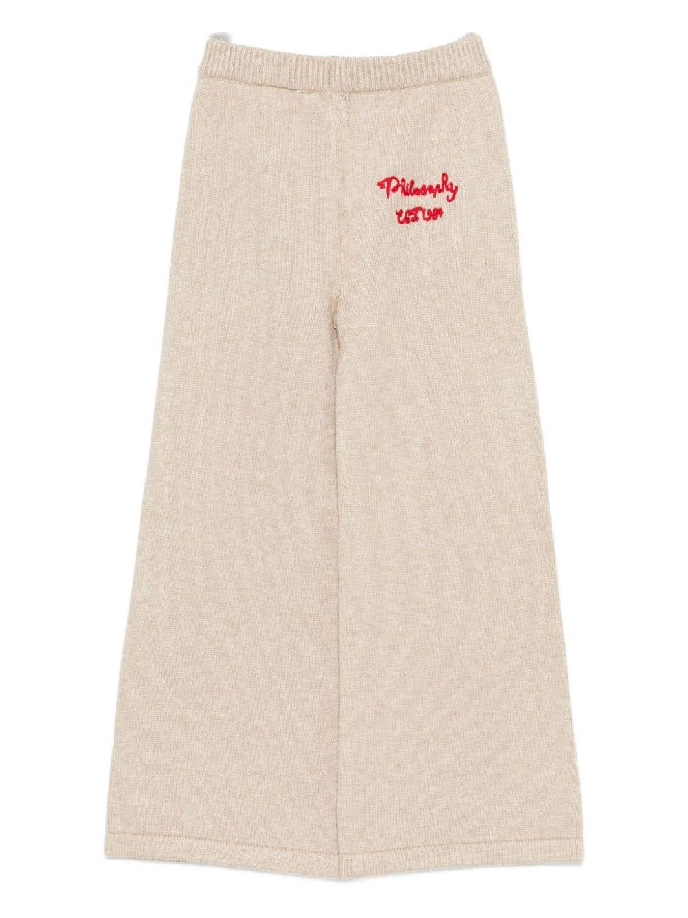 Pantaloni per bambina Philosophy Di Lorenzo Serafini Kids beige a gamba larga - Rubino Kids