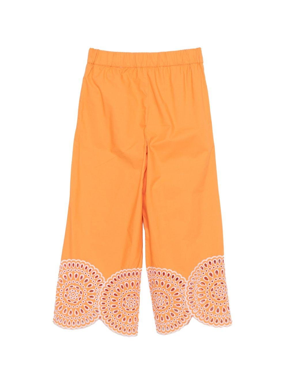 Pantaloni per bambina Stella McCartney Kids arancioni con orlo smerlato - Rubino Kids