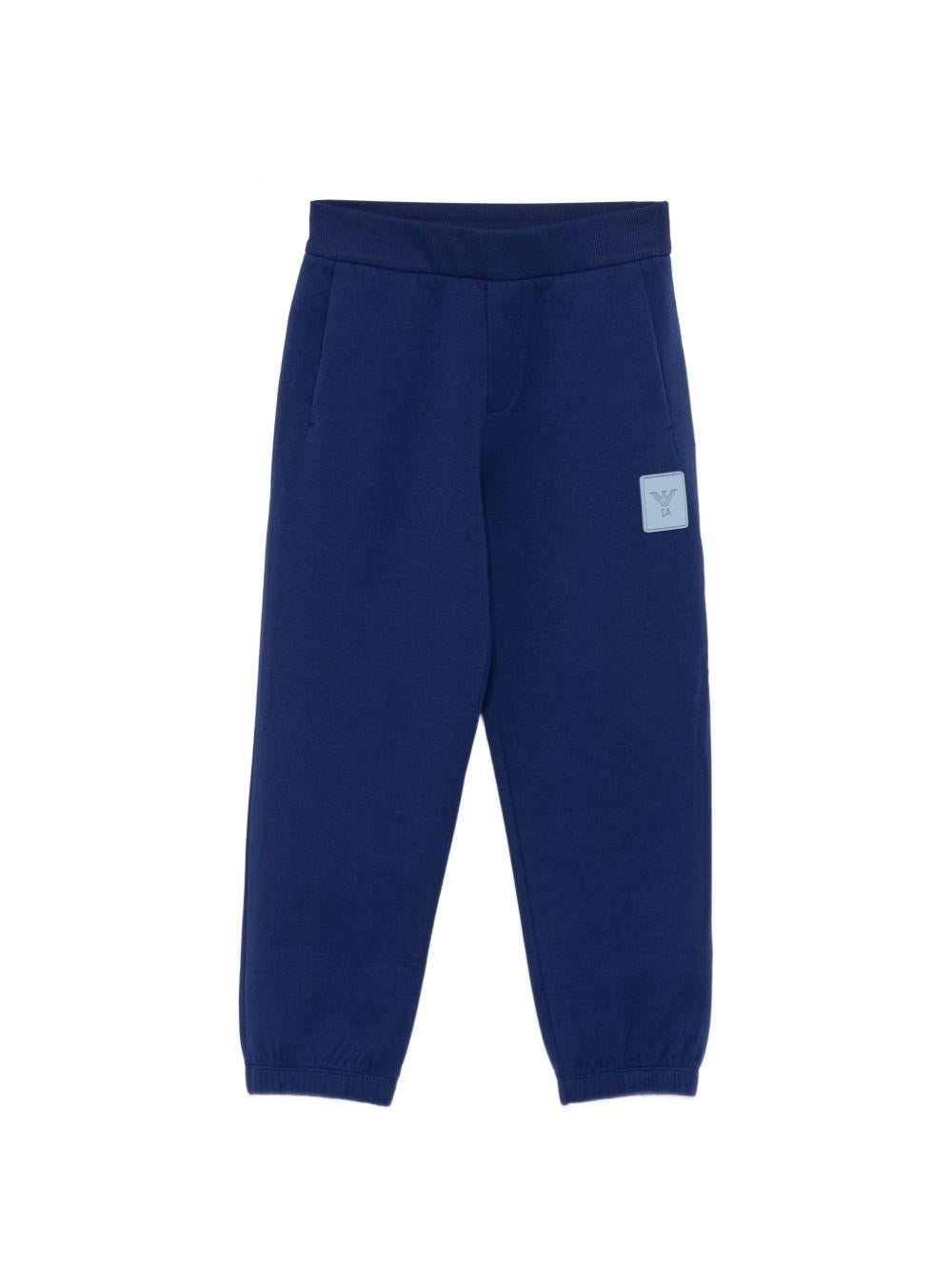 Pantaloni per bambino Emporio Armani Kids blu con logo sul davanti - Rubino Kids