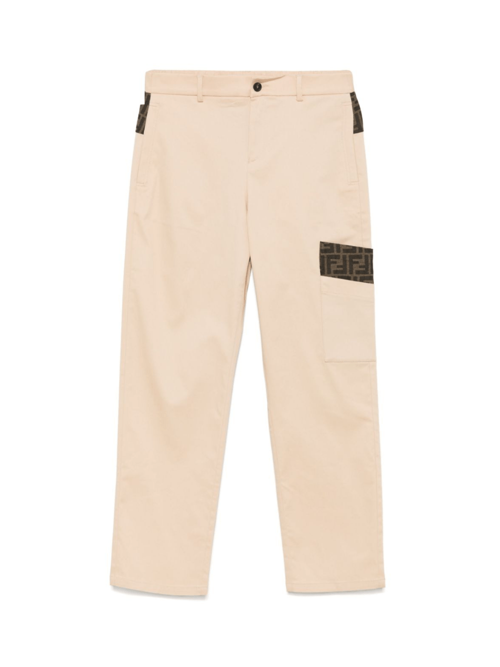 Pantaloni per bambino Fendi Kids beige con applicazioni a contrasto FF - Rubino Kids