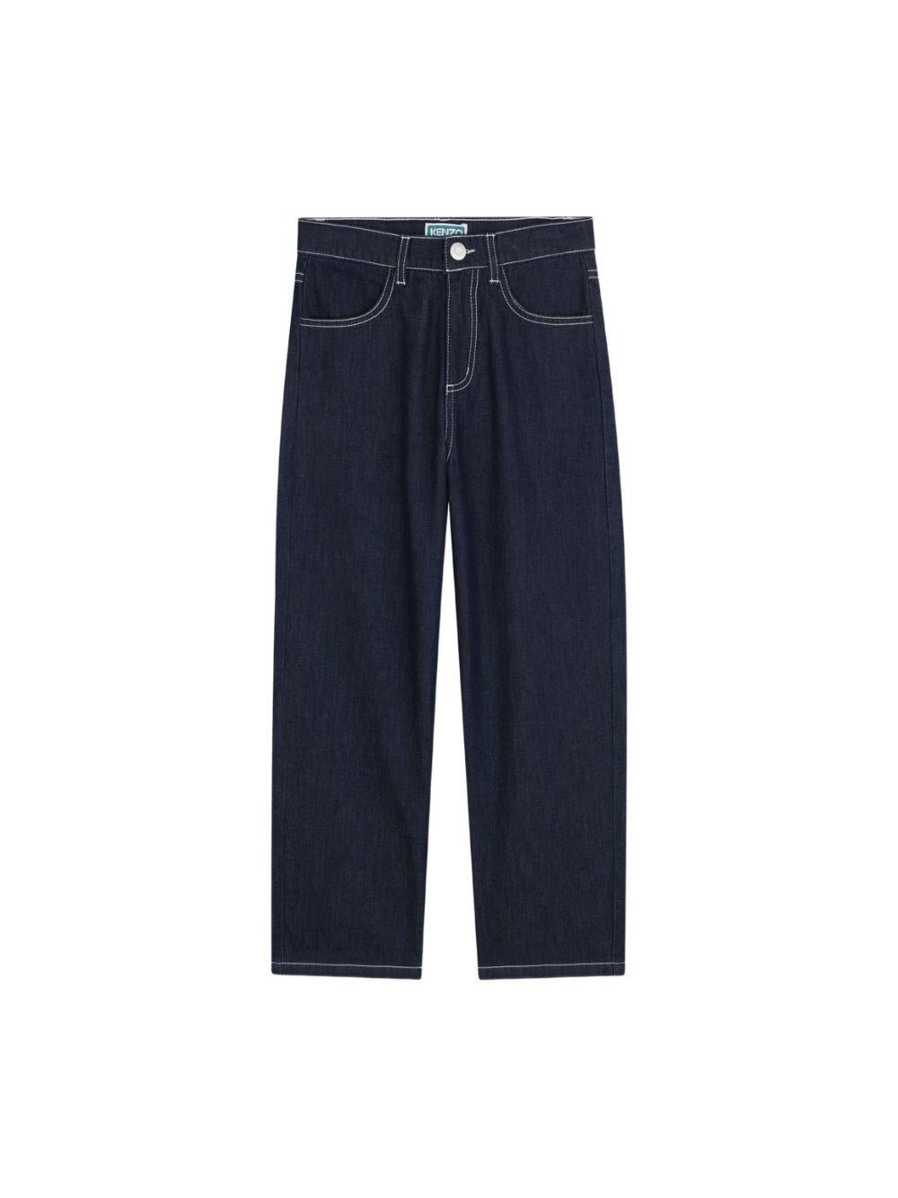 Pantaloni per bambino Kenzo Kids blu con cuciture a contrasto - Rubino Kids