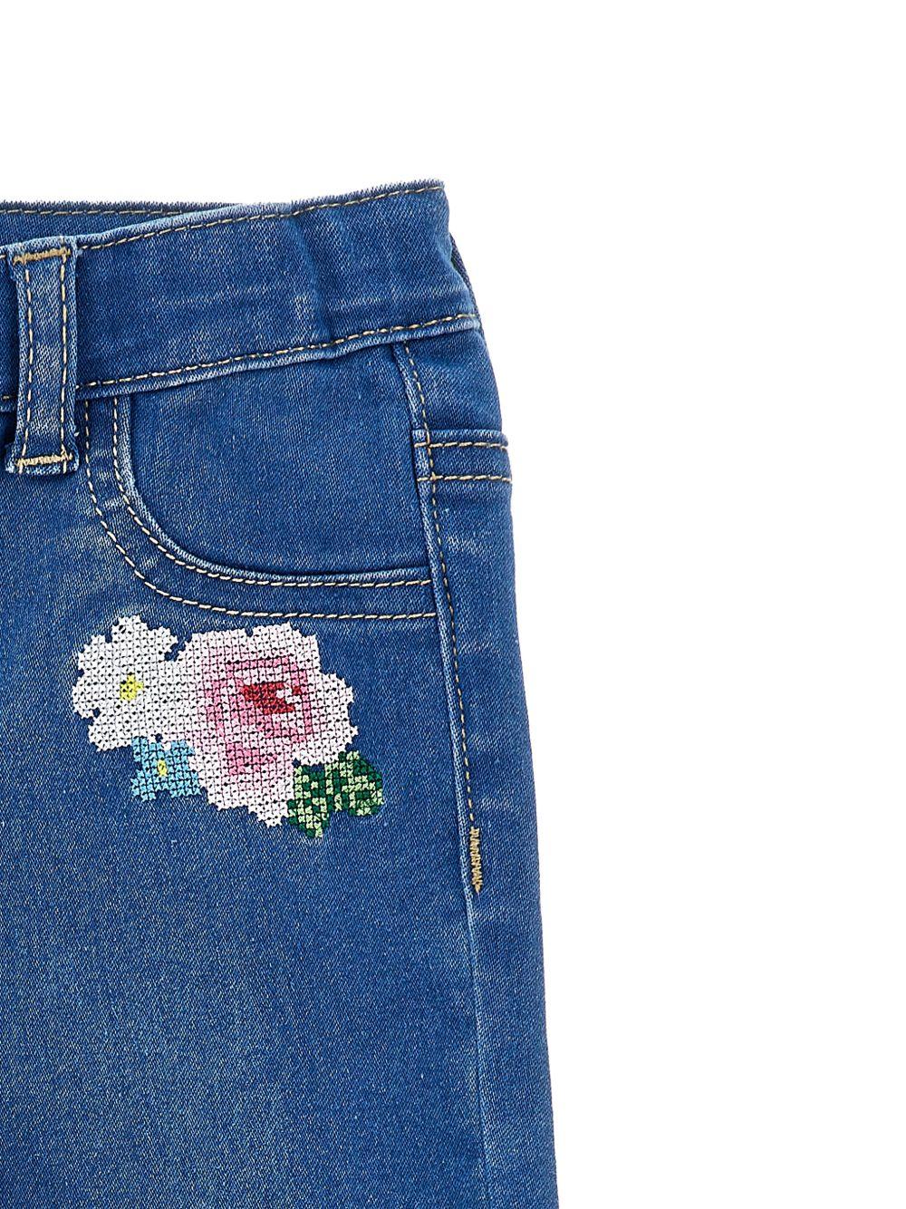 Pantaloni per neonata Monnalisa blu con ricamo a fiori - Rubino Kids