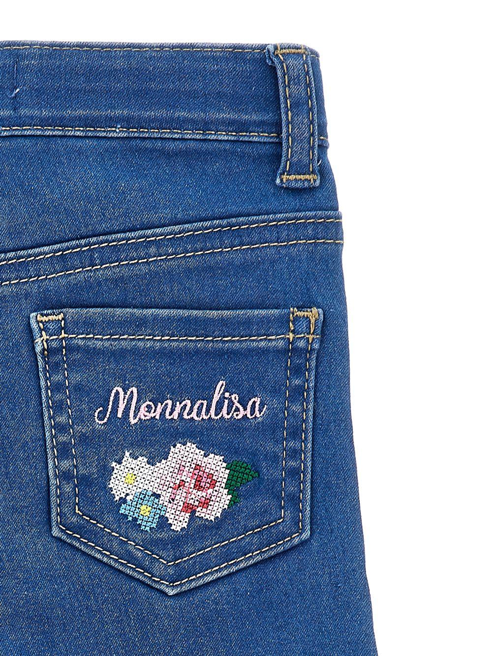Pantaloni per neonata Monnalisa blu con ricamo a fiori - Rubino Kids