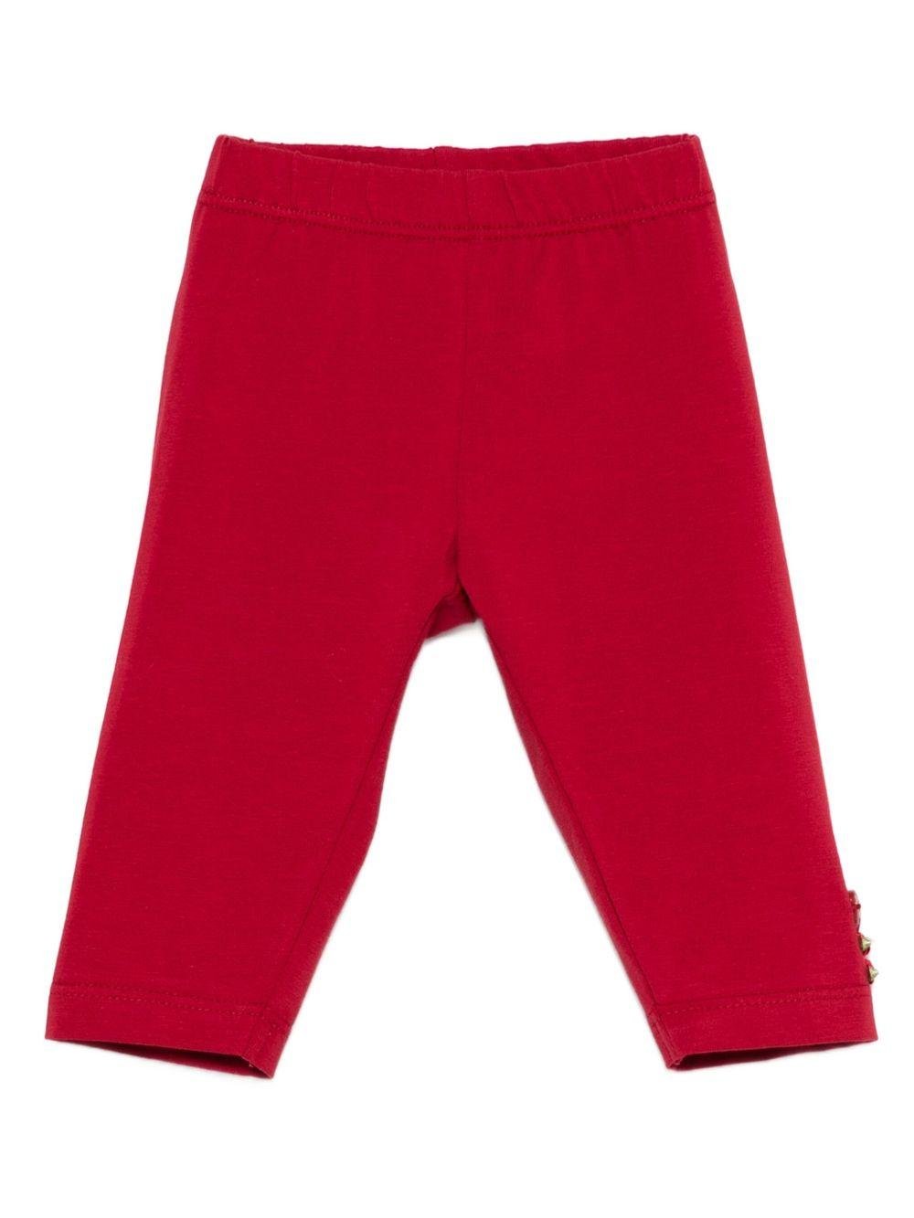 Pantaloni per neonata Monnalisa rosso con decorazione con rose - Rubino Kids