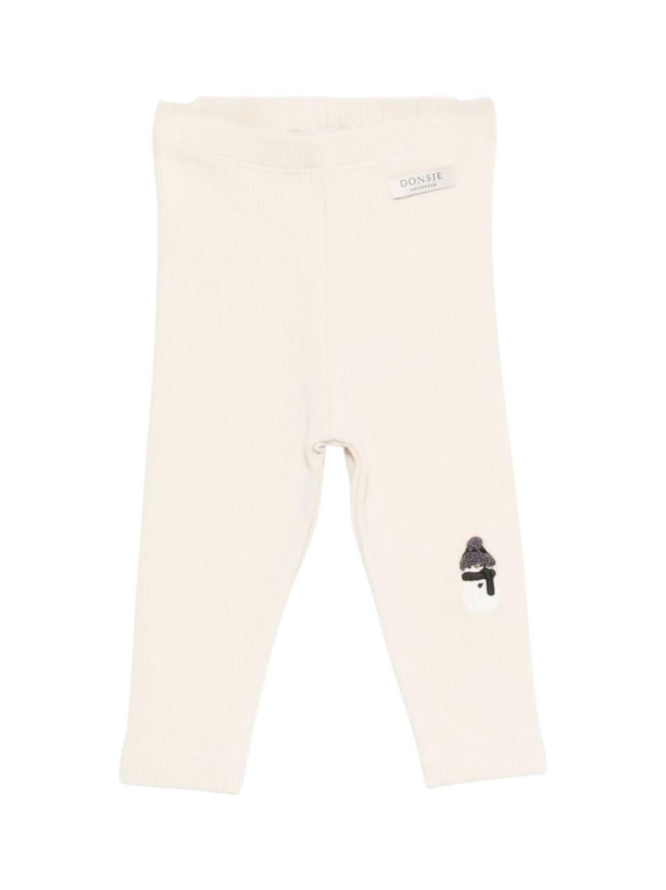 Pantaloni per neonati Donsje beige con pupazzo di neve ricamato - Rubino Kids