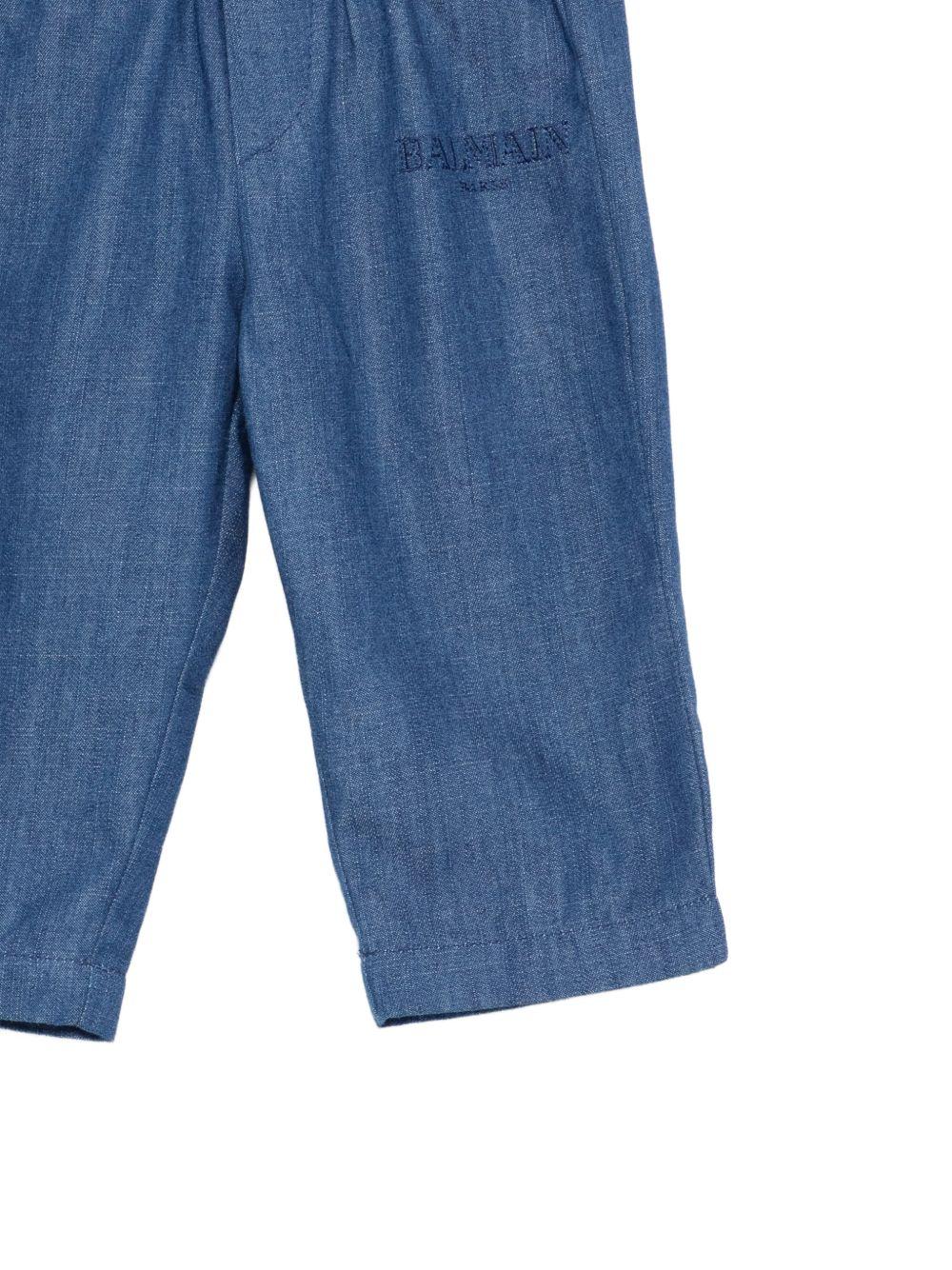 Pantaloni per neonato Balmain Kids blu con logo ricamato - Rubino Kids