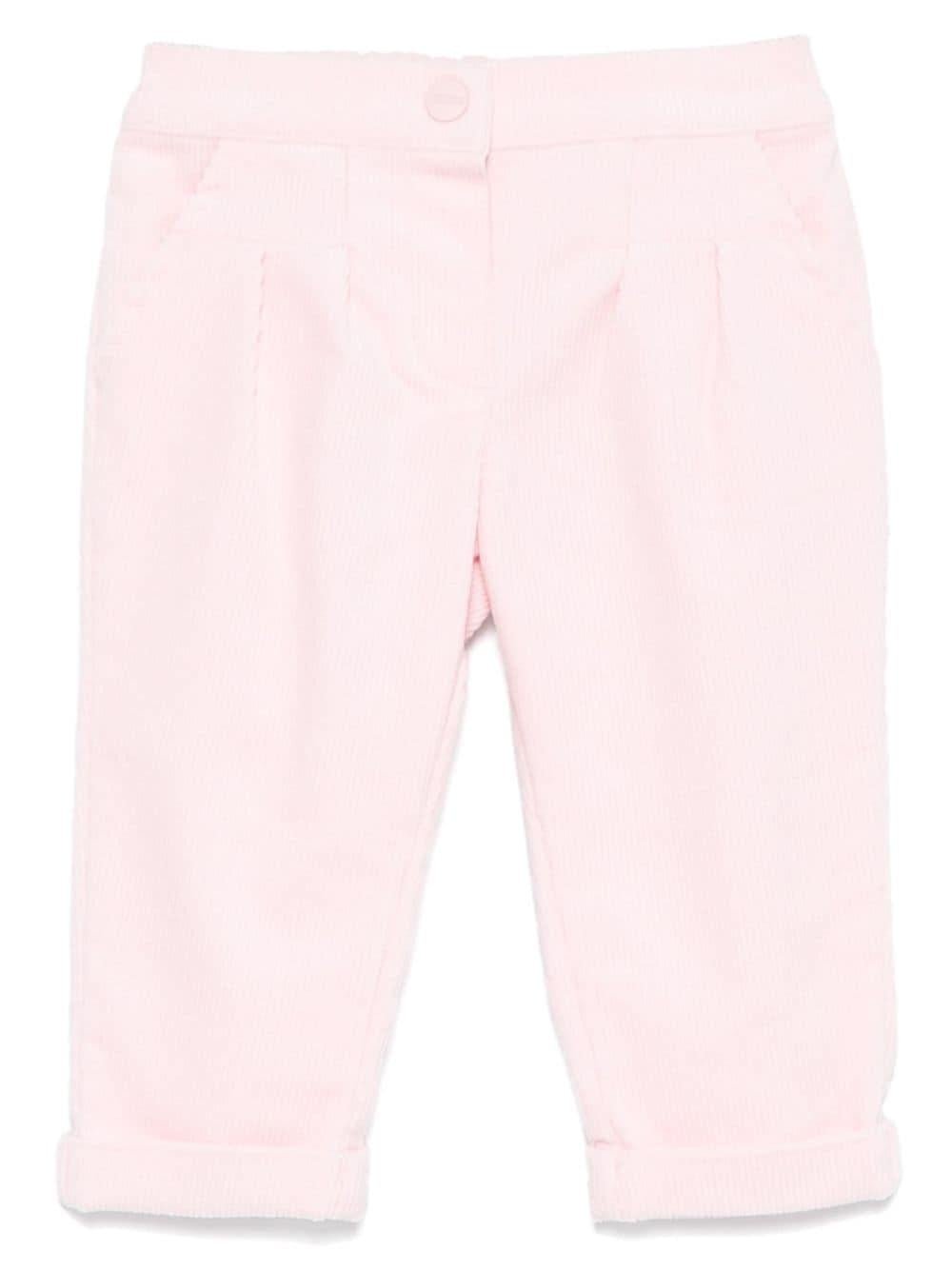 Pantaloni per neonato Moschino Kids rosa a coste con logo sul retro - Rubino Kids
