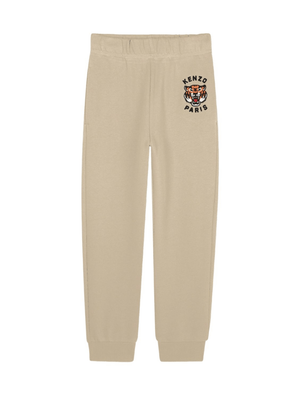 Kenzo Kids beige sweatpants with tiger embroidery for boys