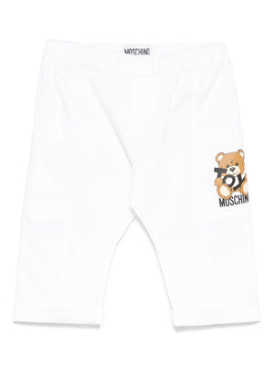 Moschino Kids White Teddy Bear Trousers for Baby Boys with Rolled Hem