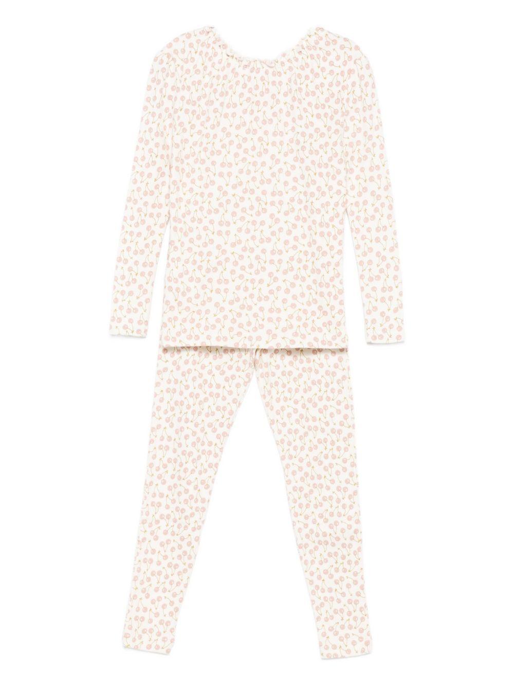 Pigiama per bambina Bonpoint beige con stampa di ciliegie - Rubino Kids