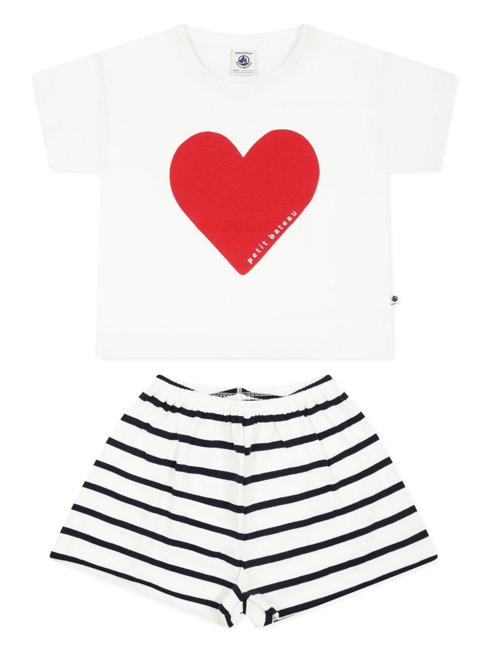 Pigiama per bambina Petit Bateau bianco con stampa cuore - Rubino Kids