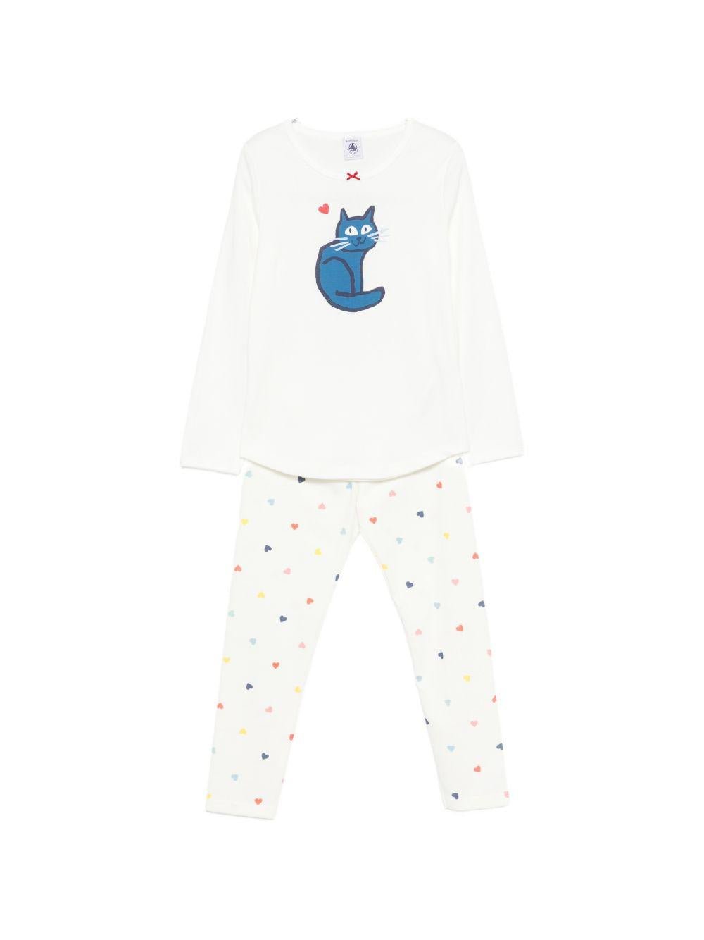 Pigiama per bambina Petit Bateau bianco con stampa gatto - Rubino Kids