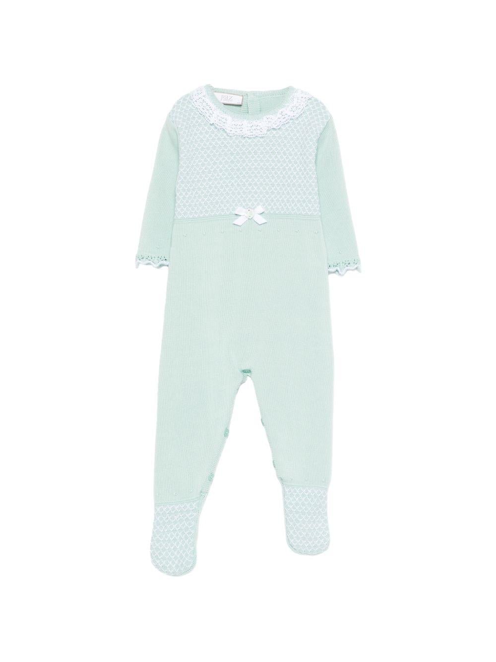 Pigiama per neonata Paz Rodriguez verde acqua con fiocco in pizzo Cauce - Rubino Kids