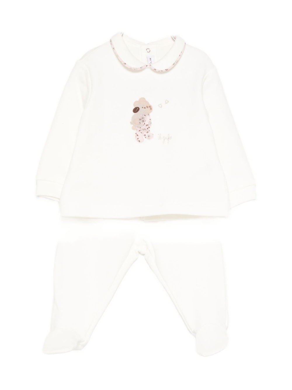 Pigiama per neonati Il Gufo bianco con ricamo animali sul davanti - Rubino Kids