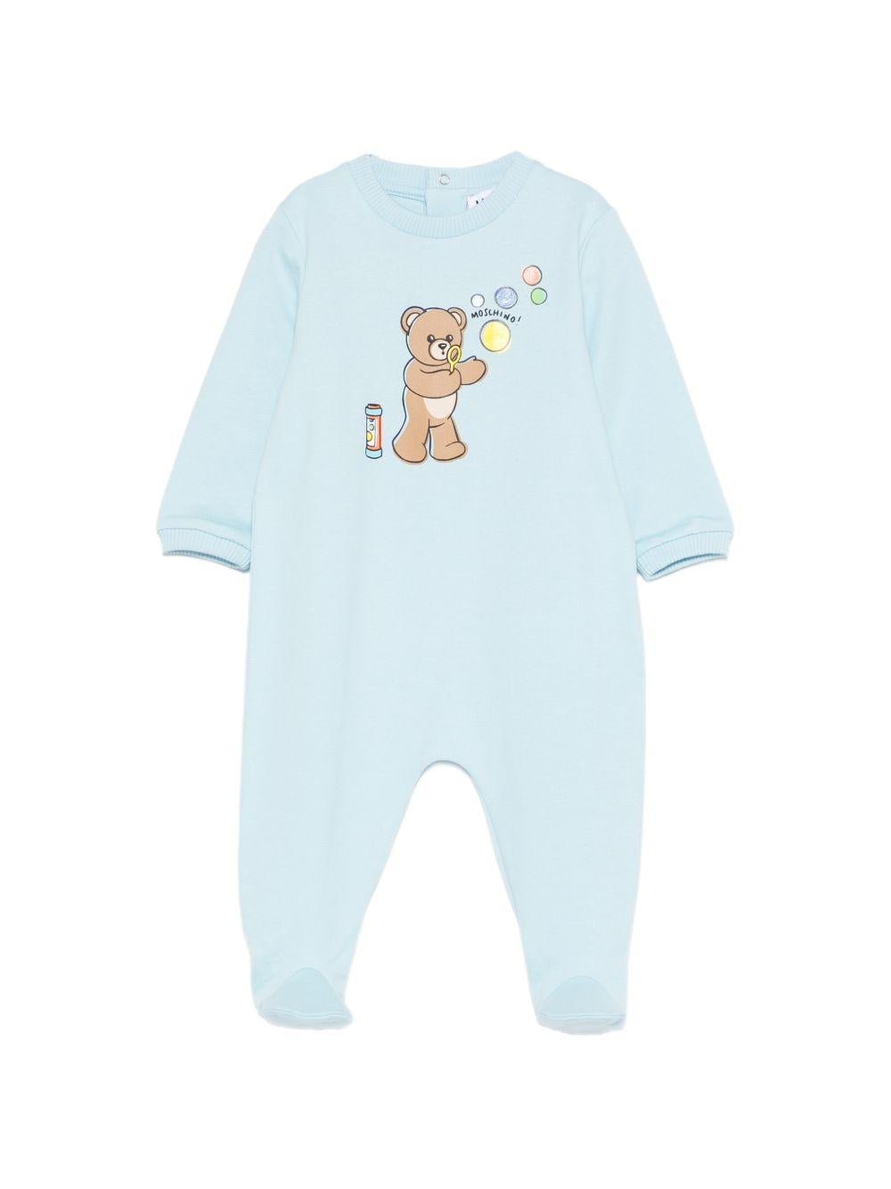 Pigiama per neonato Moschino Kids azzurro con stampa grafica Teddy bear - Rubino Kids