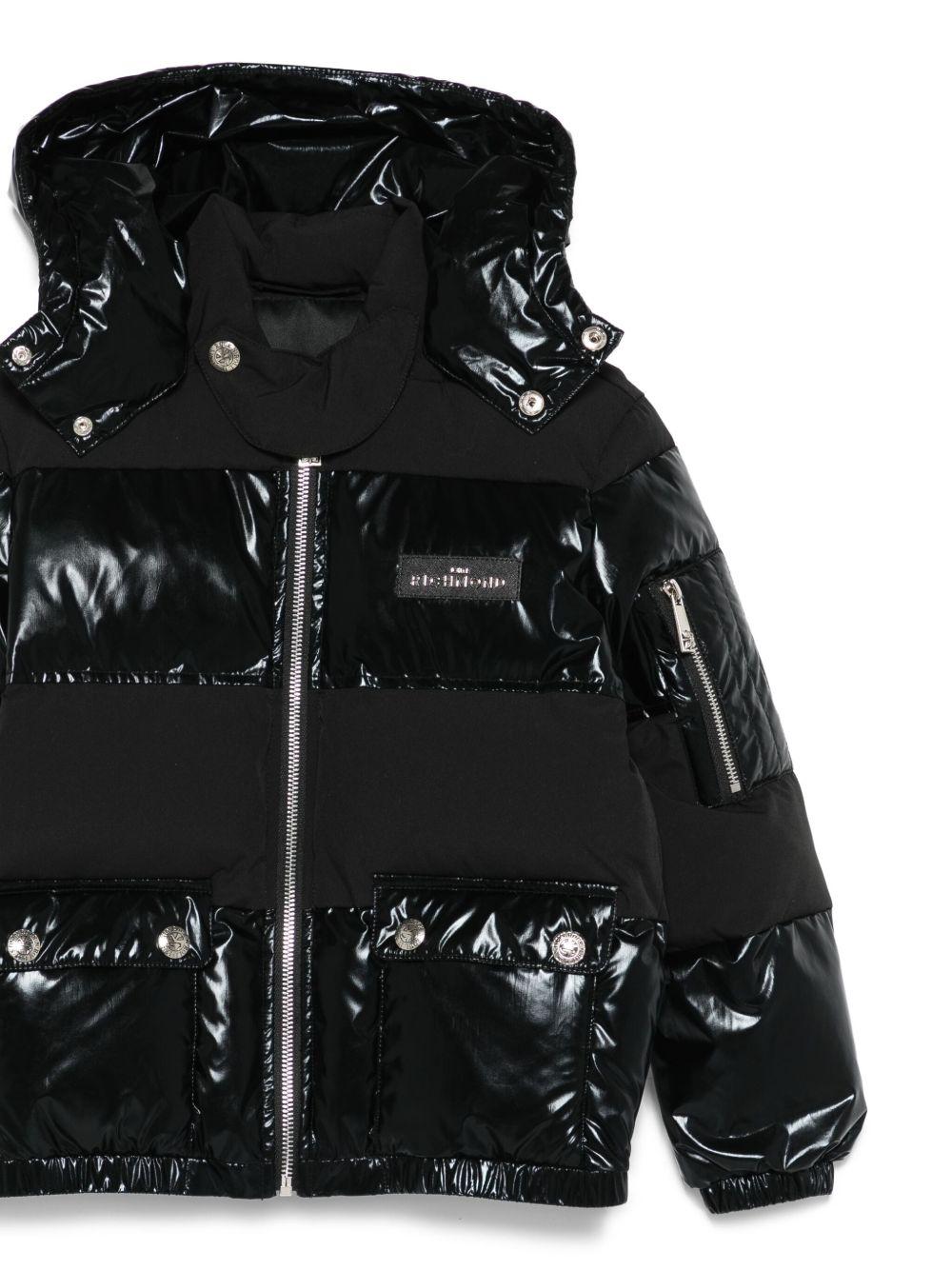 Piumino lucido per bambino John Richmond Junior nero con cappuccio - Rubino Kids