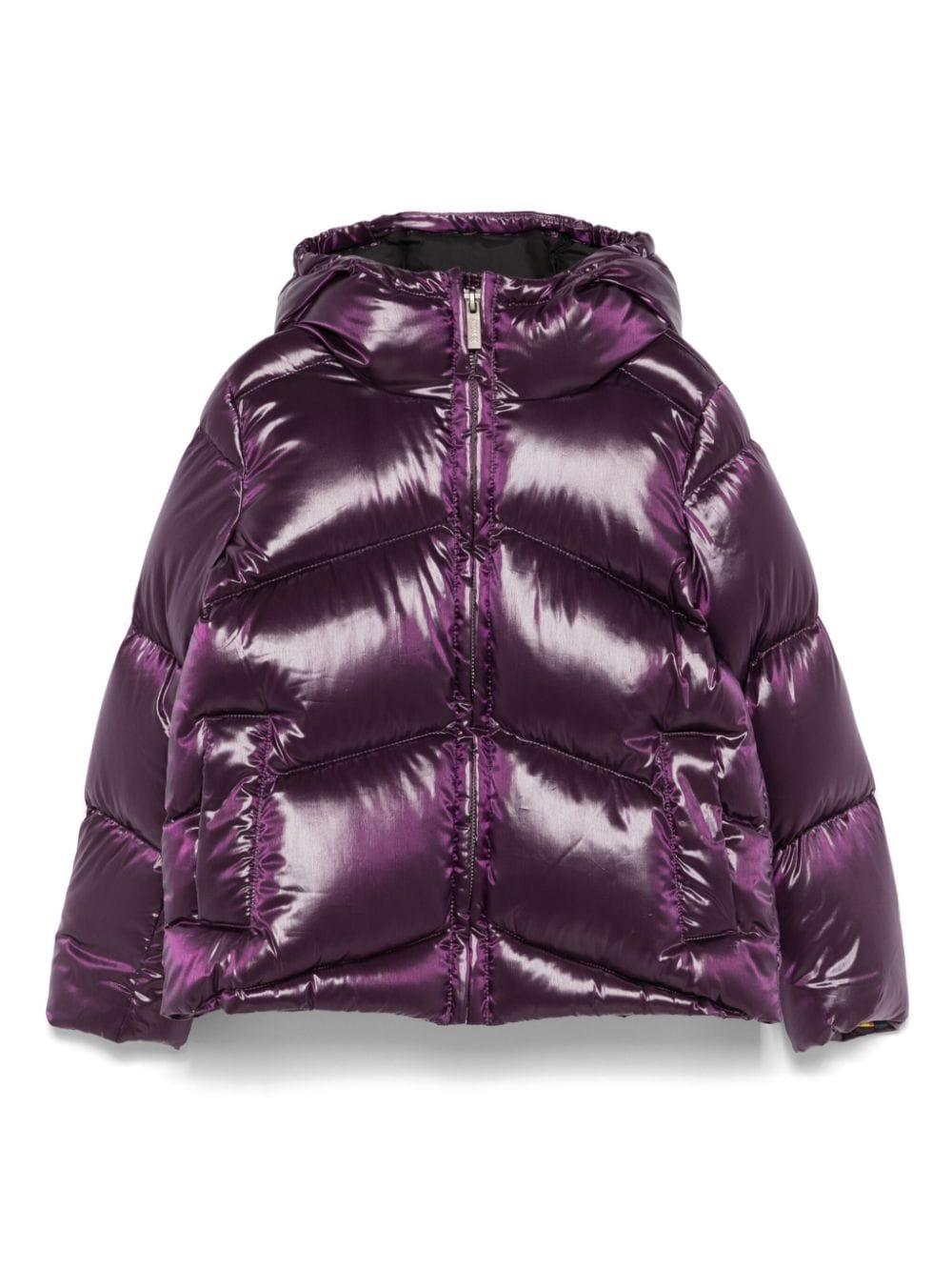 Piumino per bambina K Way Kids viola con design imbottito e cappuccio - Rubino Kids