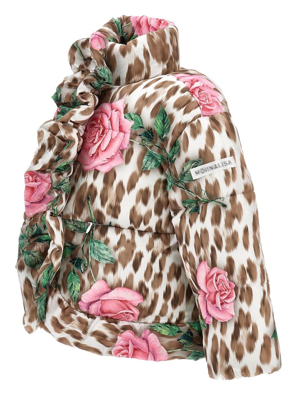 Piumino per bambina Monnalisa marrone a fiori con stampa leopardata - Rubino Kids