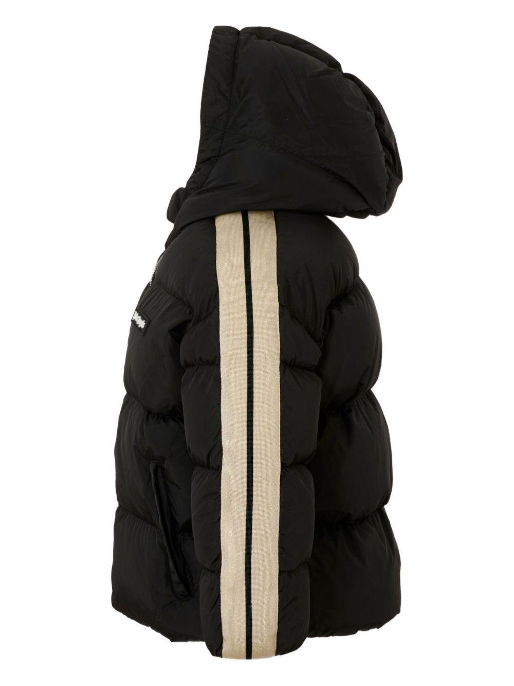 Piumino per bambino Palm Angels Kids nero con cappuccio e dettaglio a righe - Rubino Kids