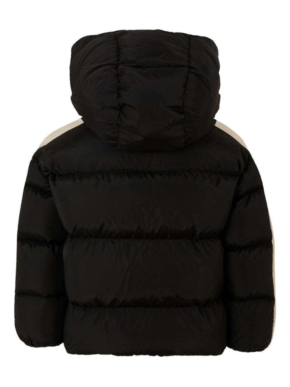 Piumino per bambino Palm Angels Kids nero con cappuccio e dettaglio a righe - Rubino Kids