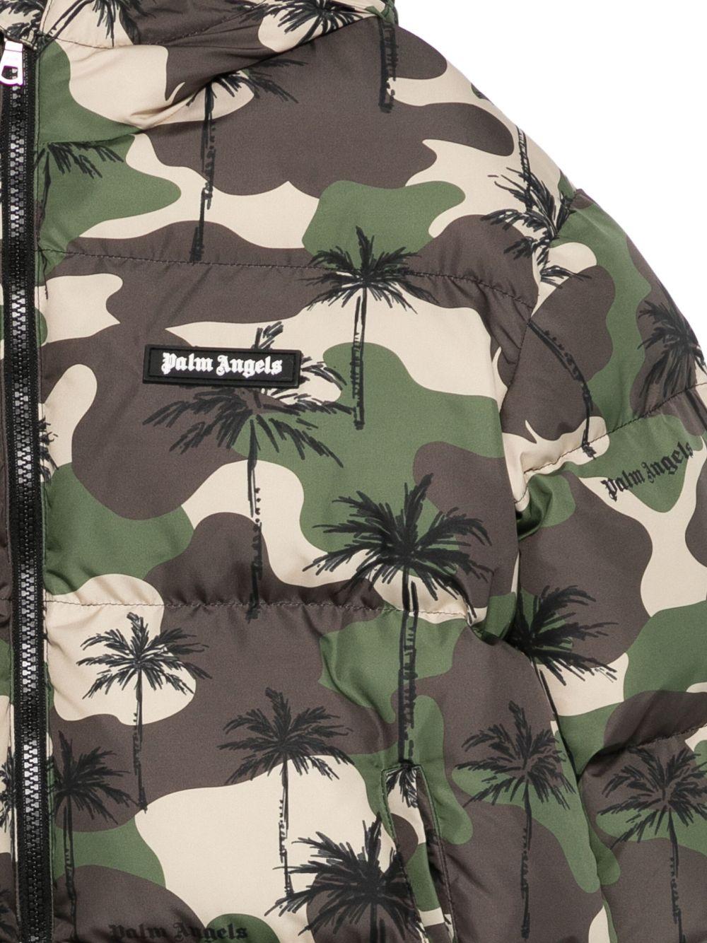 Piumino per bambino Palm Angels Kids verde con stampa camouflage - Rubino Kids