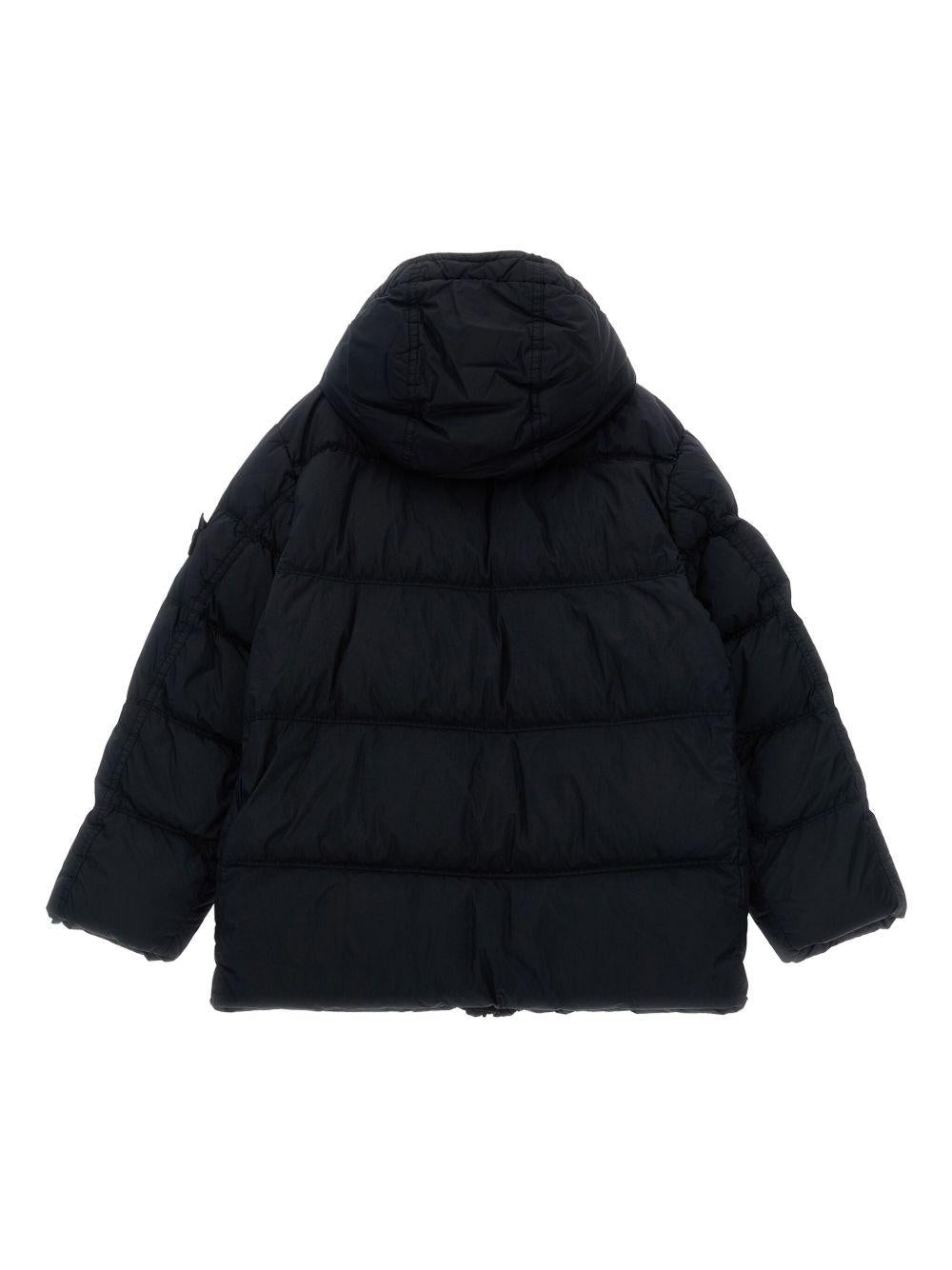 Piumino per bambino Stone Island Junior nero trapuntato con cappuccio - Rubino Kids