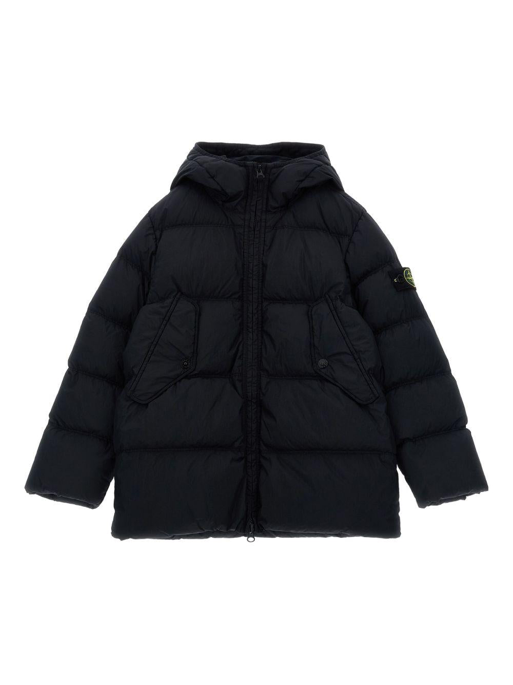 Piumino per bambino Stone Island Junior nero trapuntato con cappuccio - Rubino Kids