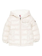 Piumino per neonato Moncler Enfant bianco con cappuccio - Rubino Kids