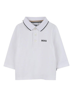 Boss Kidswear White Long-Sleeved Polo Shirt for Baby Boys with Logo