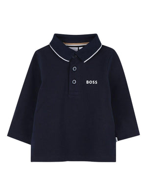 Boss Kidswear Blue Baby Long-Sleeved Polo Shirt with Logo